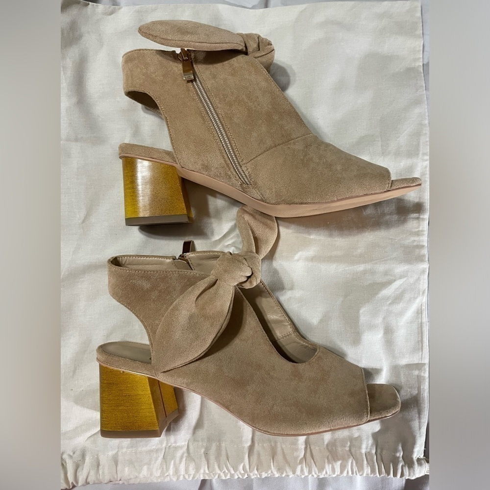 MOOMMO Women Heeled Sandals with Bow Peep Toe Chunky Block Low Heel Size 9 - Picture 9 of 11